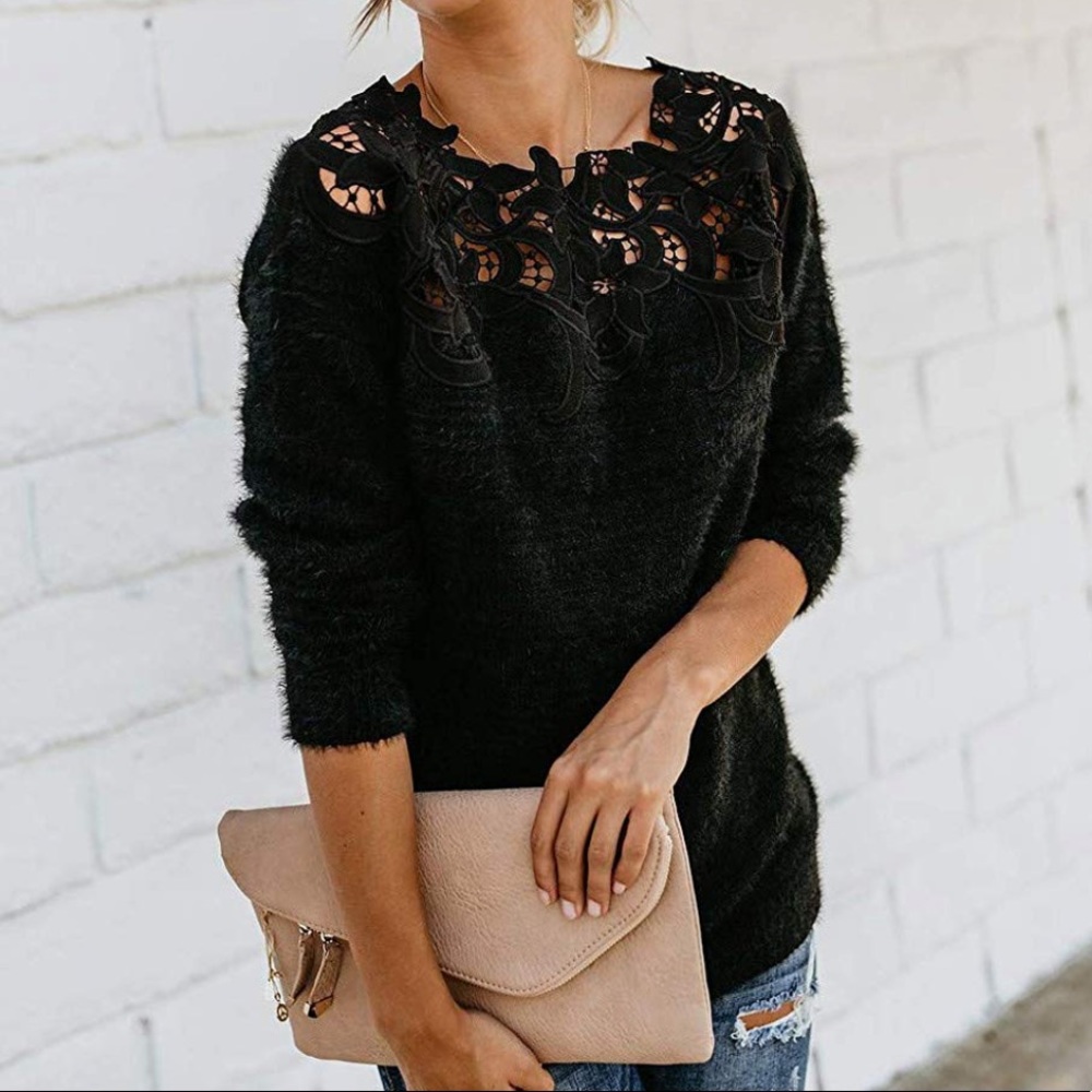 Black off the shoulder lace sweater
